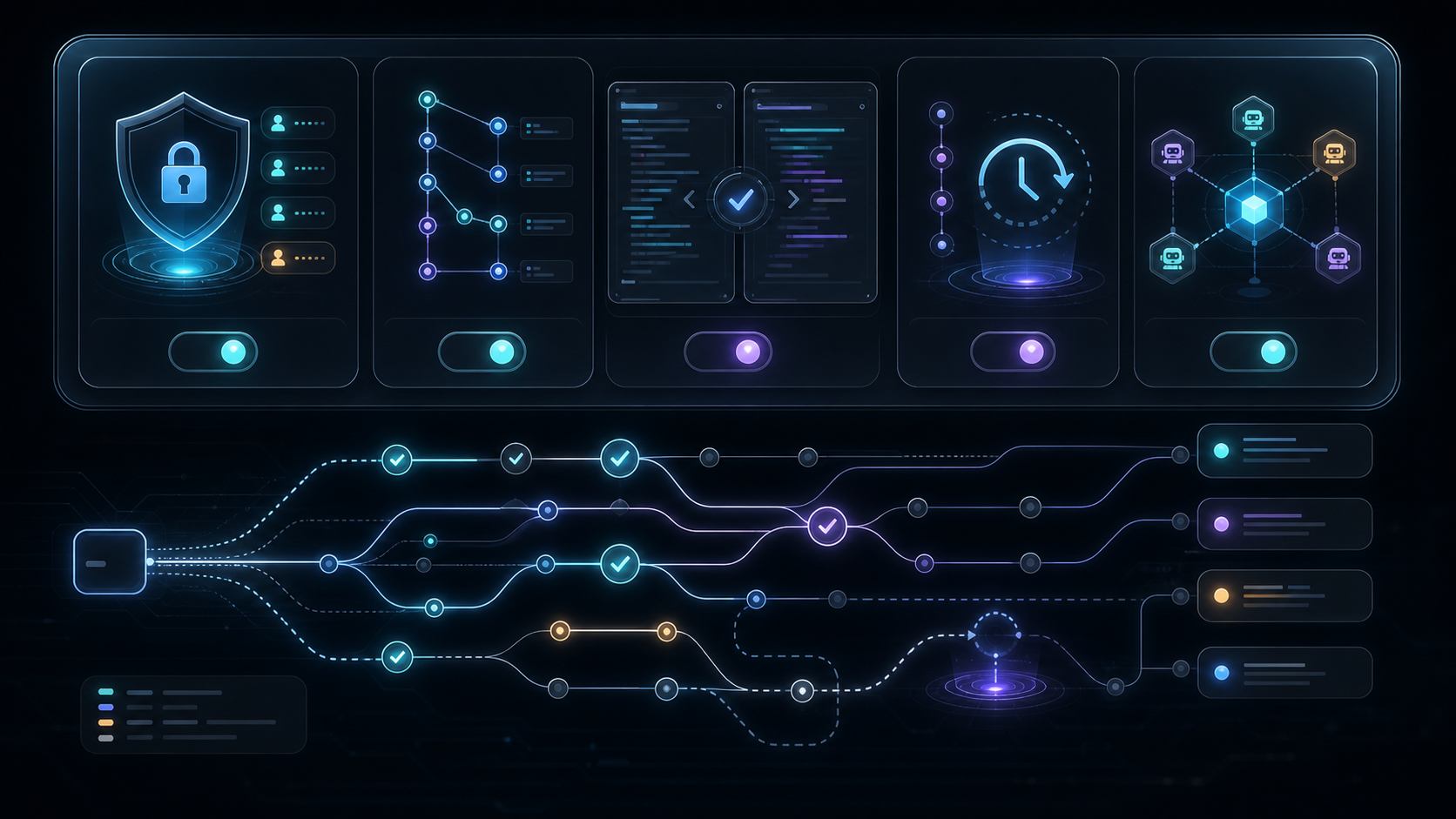 A transparent shell containing three glowing engine cores, symbolizing ZCode as an orchestration layer around coding agents